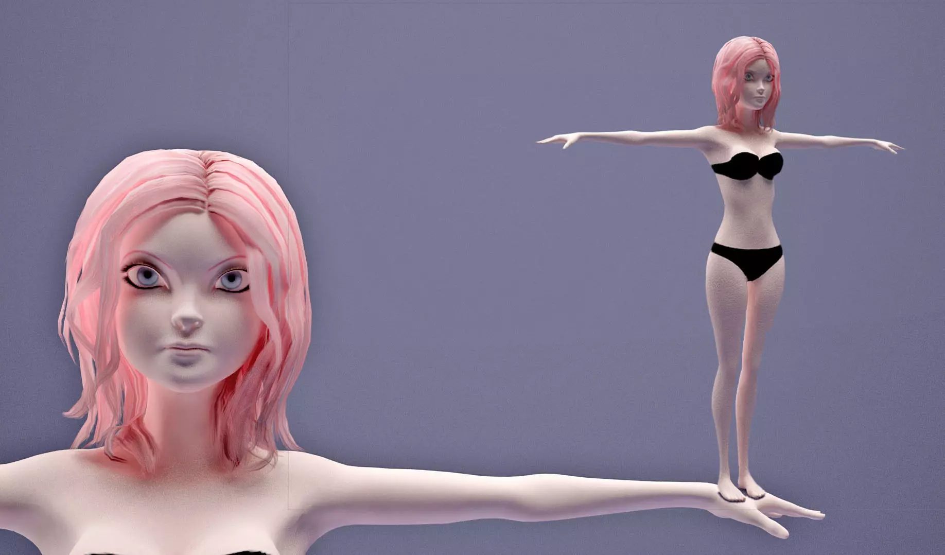 girl in Black Bikini cartoon Low-poly 3D model_0