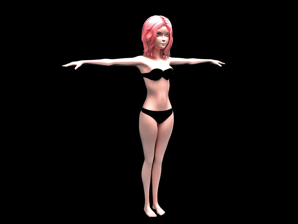 girl in Black Bikini cartoon Low-poly 3D model_7