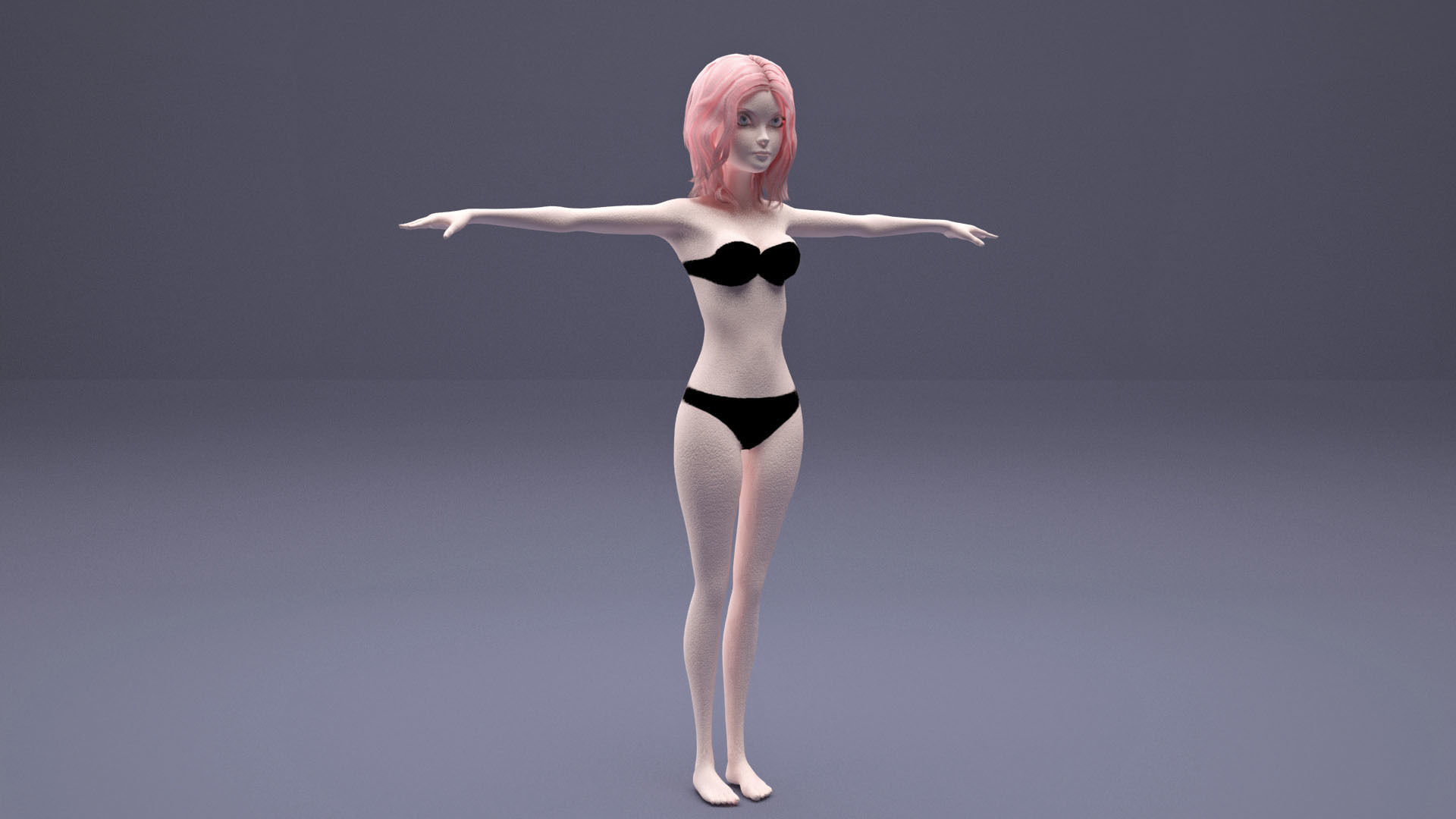 girl in Black Bikini cartoon Low-poly 3D model_4