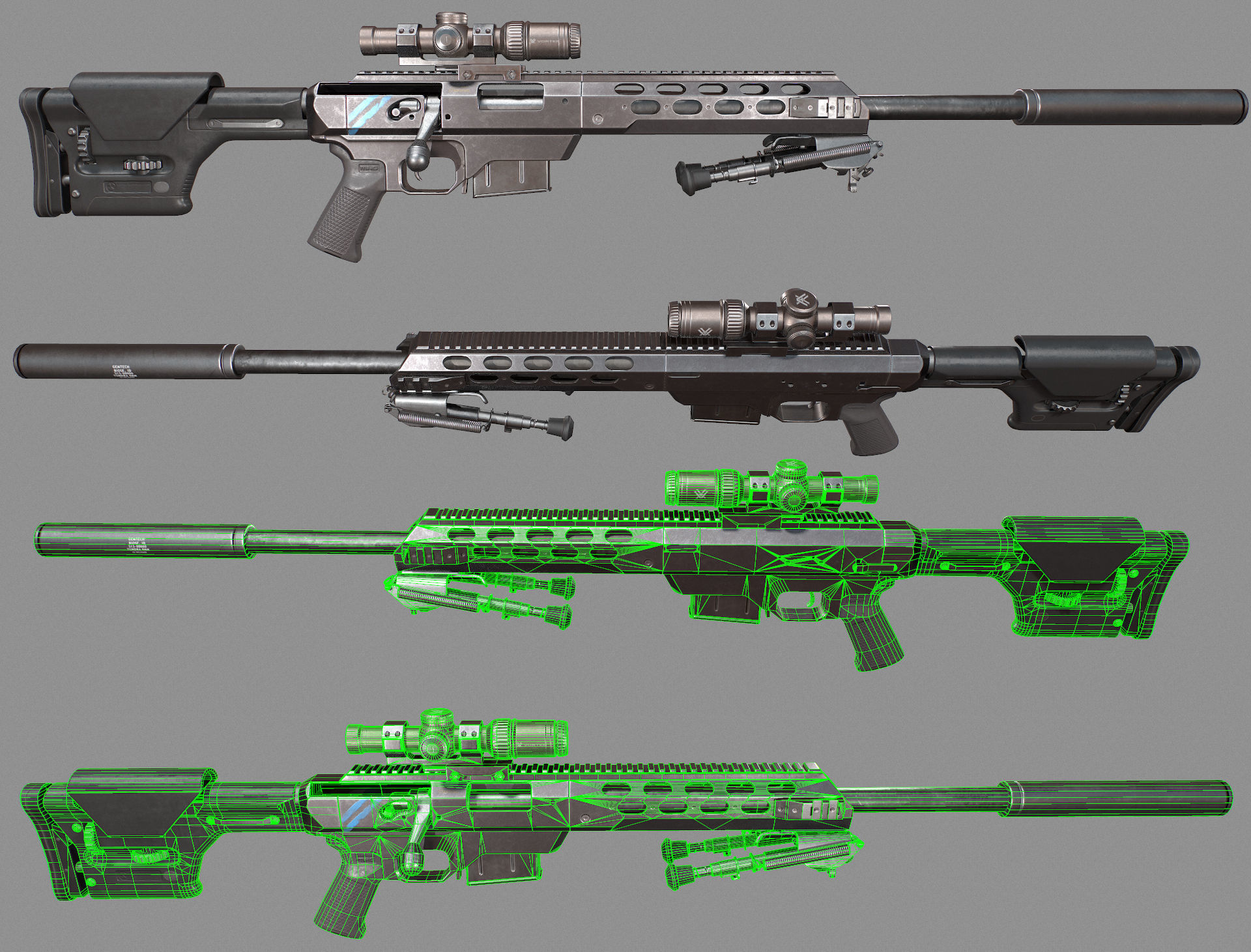 Tac 21 Sniper rifle Game ready  Low-poly 3D model_3