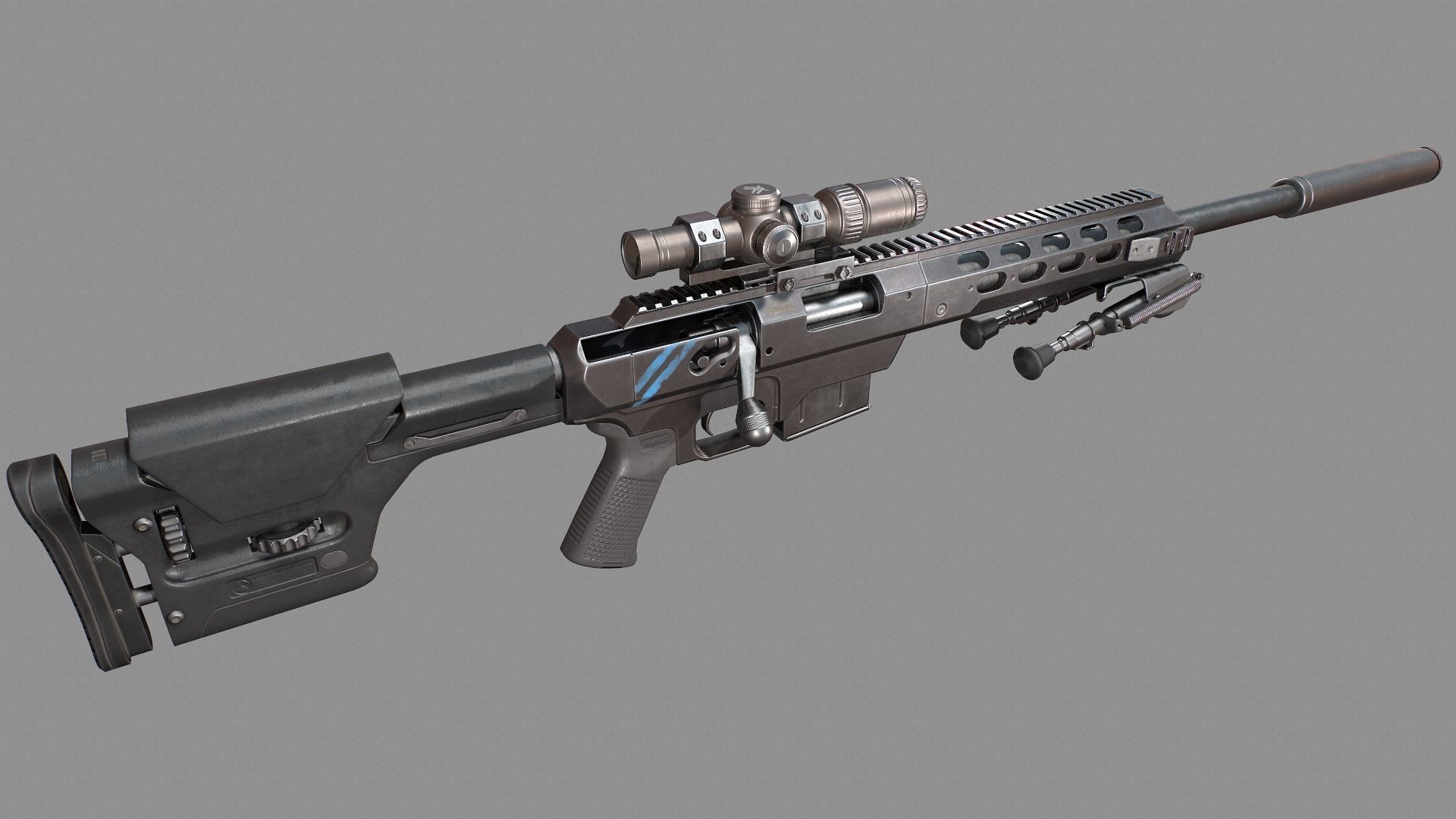 Tac 21 Sniper rifle Game ready  Low-poly 3D model_5