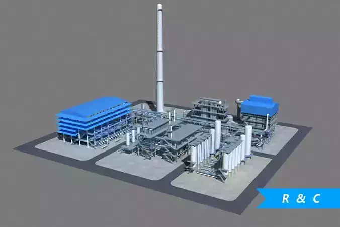 Refinery power plant Low-poly 3D model