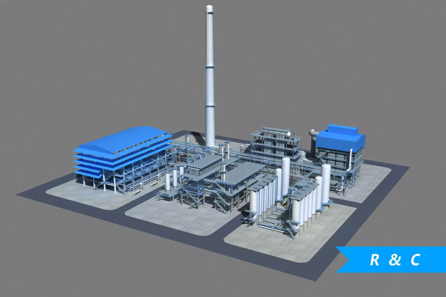 Refinery power plant Low-poly 3D model_0