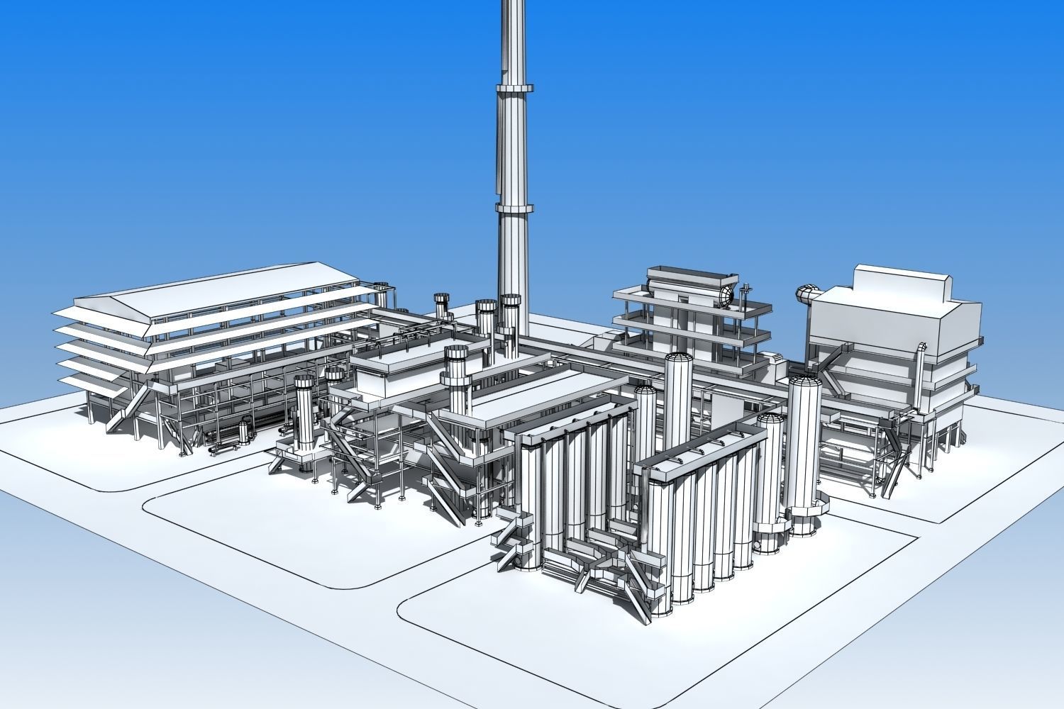 Refinery power plant Low-poly 3D model_8