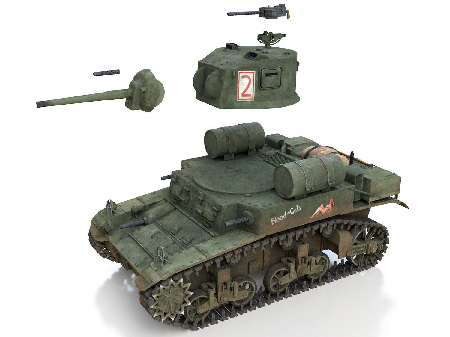 M3A1 Light Tank Stuart - Blood and Guts 3D model_8