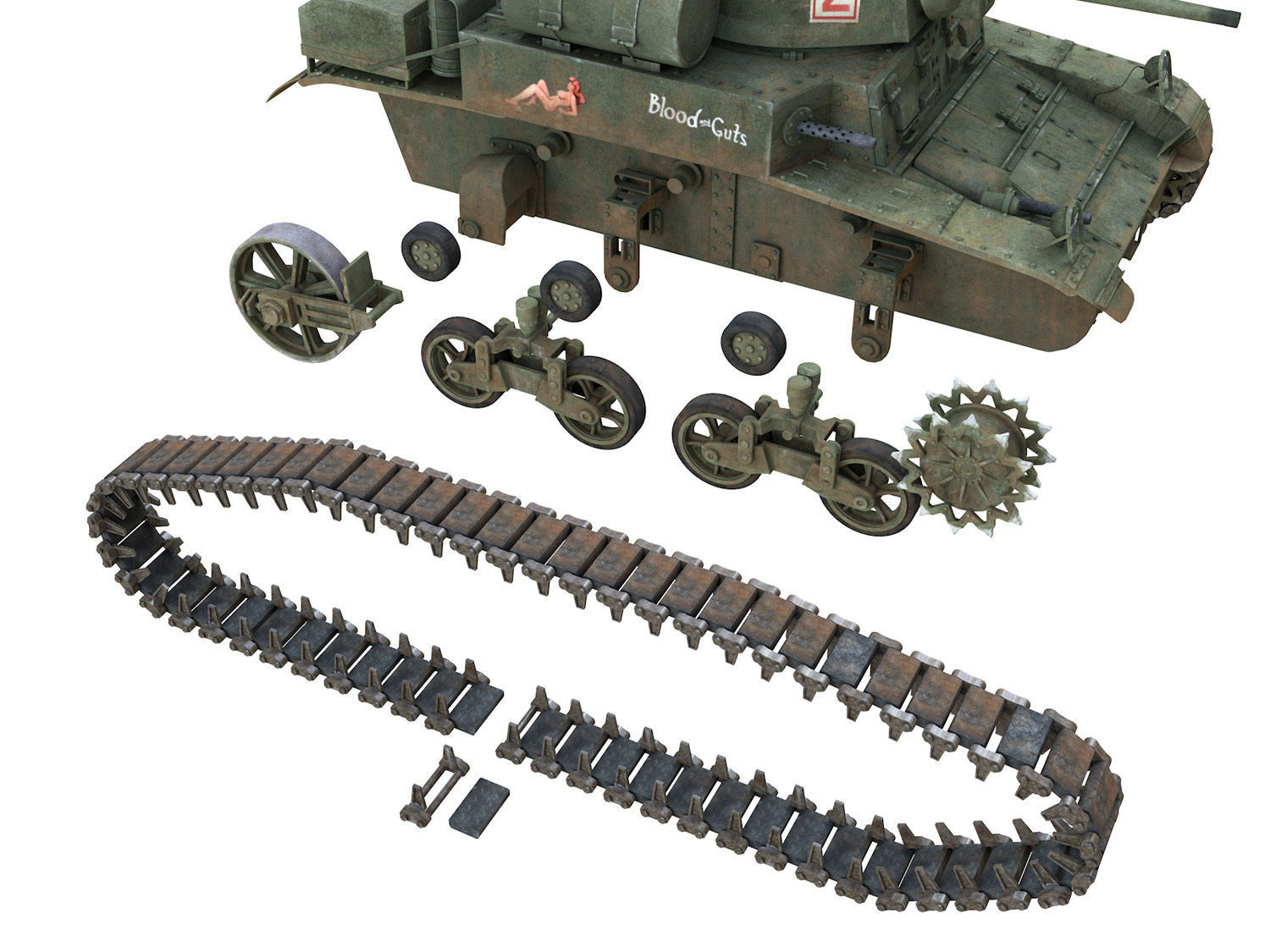 M3A1 Light Tank Stuart - Blood and Guts 3D model_9
