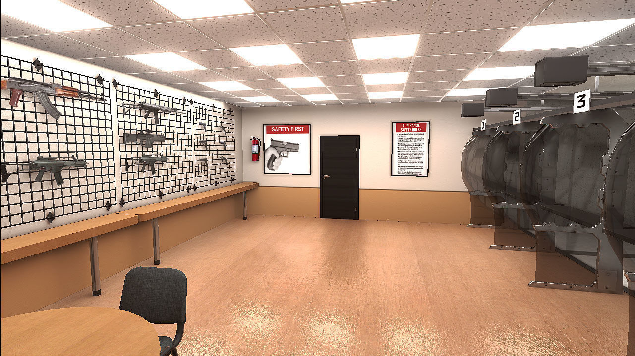 Shooting Range Interiors  Low-poly 3D model_5