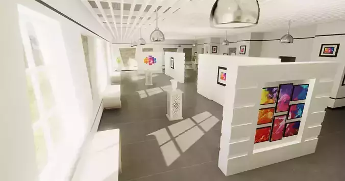 Modern art gallery interior Low-poly 3D model