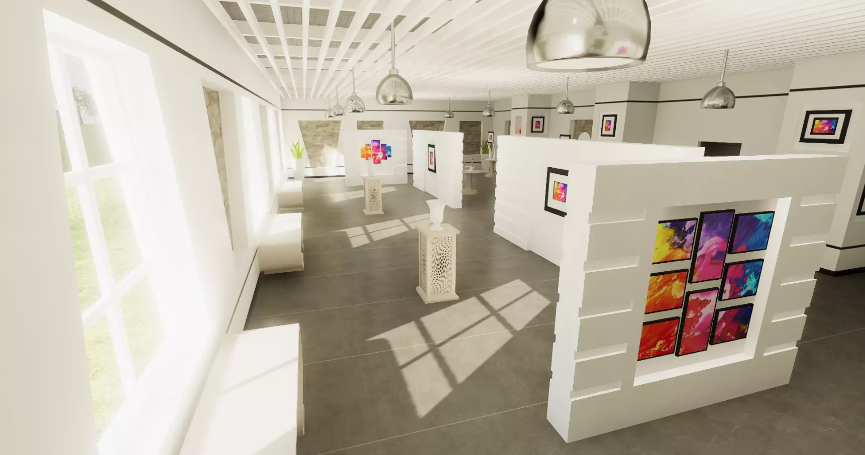 Modern art gallery interior Low-poly 3D model