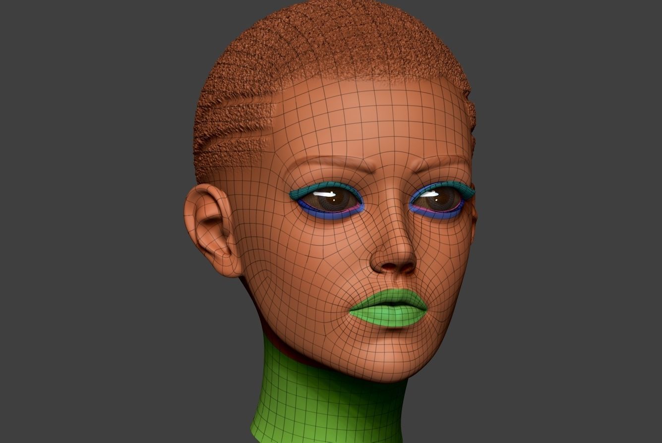 Woman Head Low-poly 3D model_6