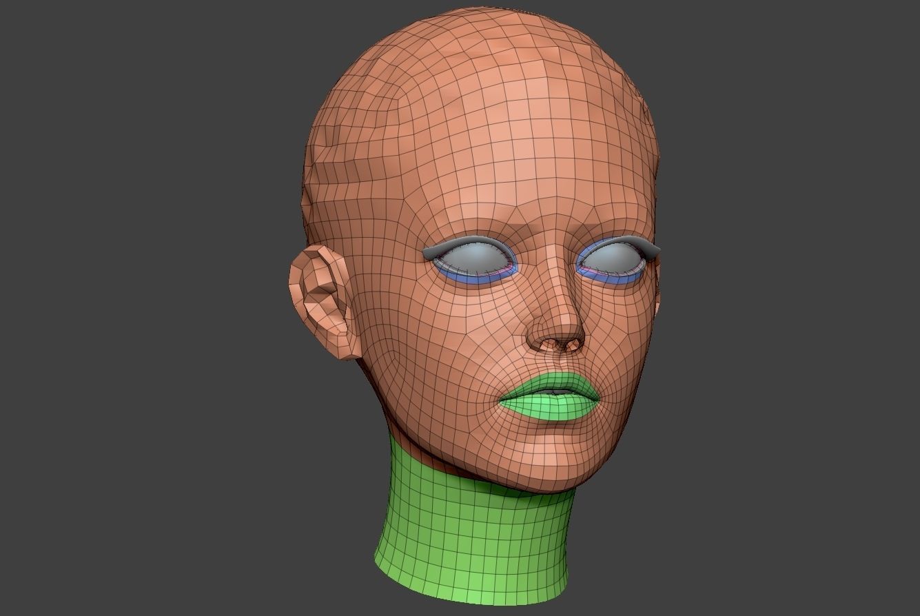 Woman Head Low-poly 3D model_7