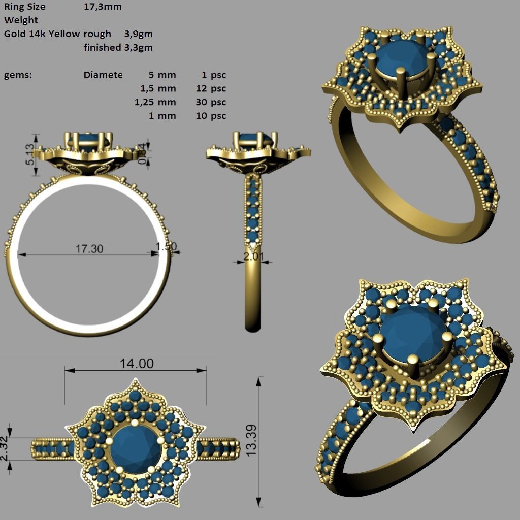 Ring with diamonds 3D print model 3D print model_2