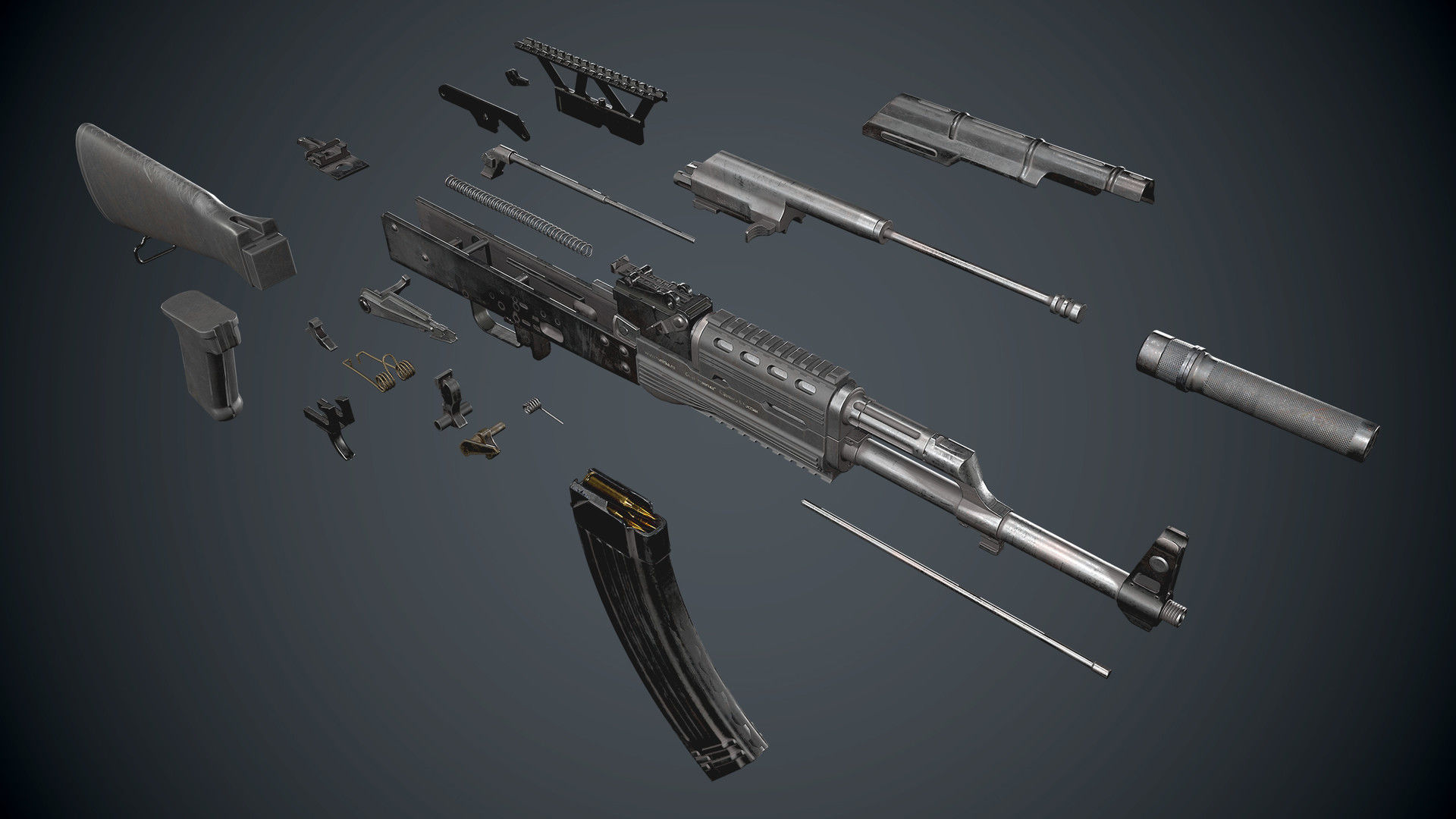 Low Poly AK 47 Low-poly 3D model_5