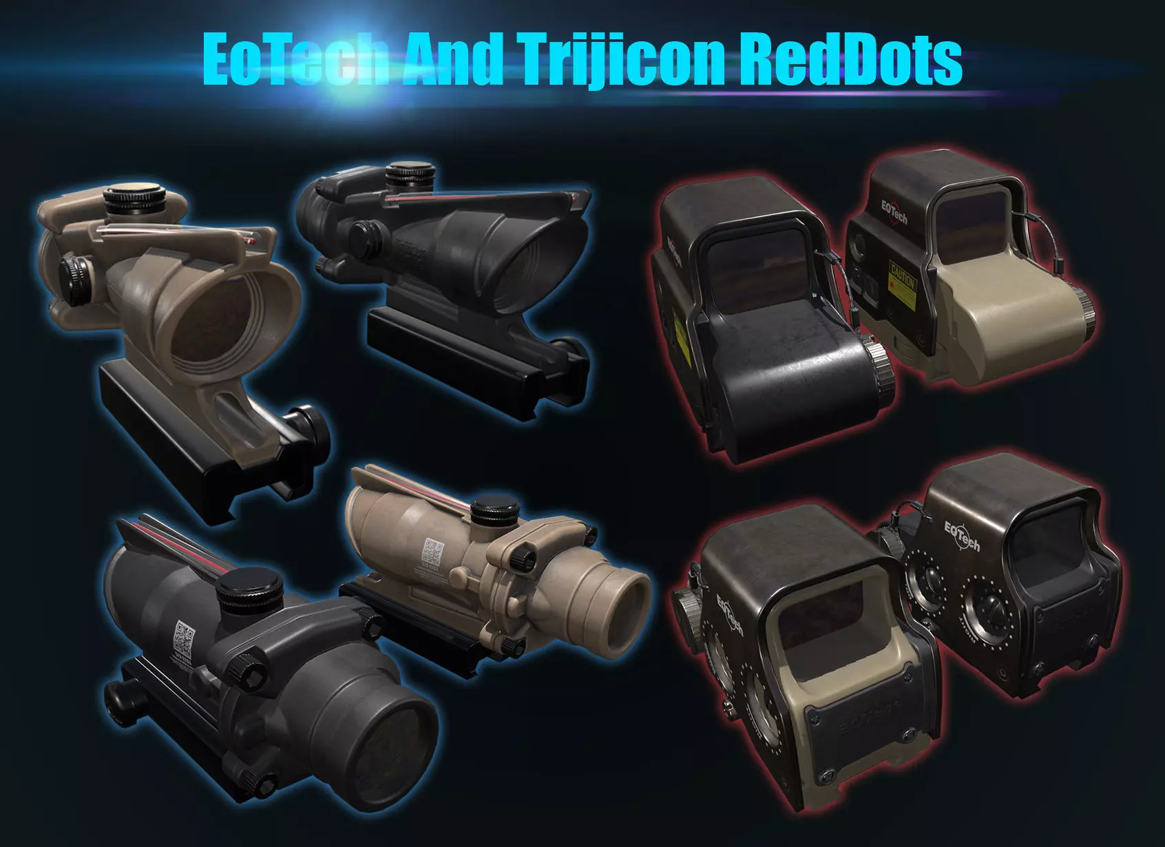 Low Poly EoTech and Trijicon RedDots Low-poly 3D model
