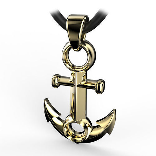 Anchor gold pendant on cord 3D print model