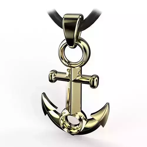 Anchor gold pendant on cord