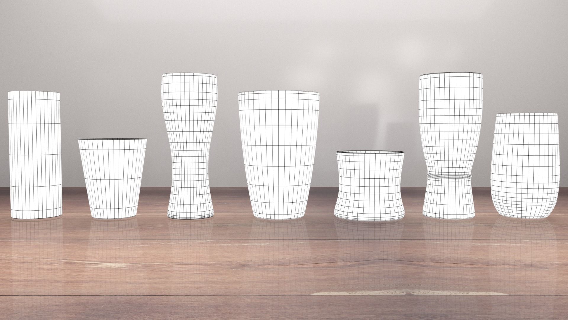 Water Glass Set Low-poly 3D model_1