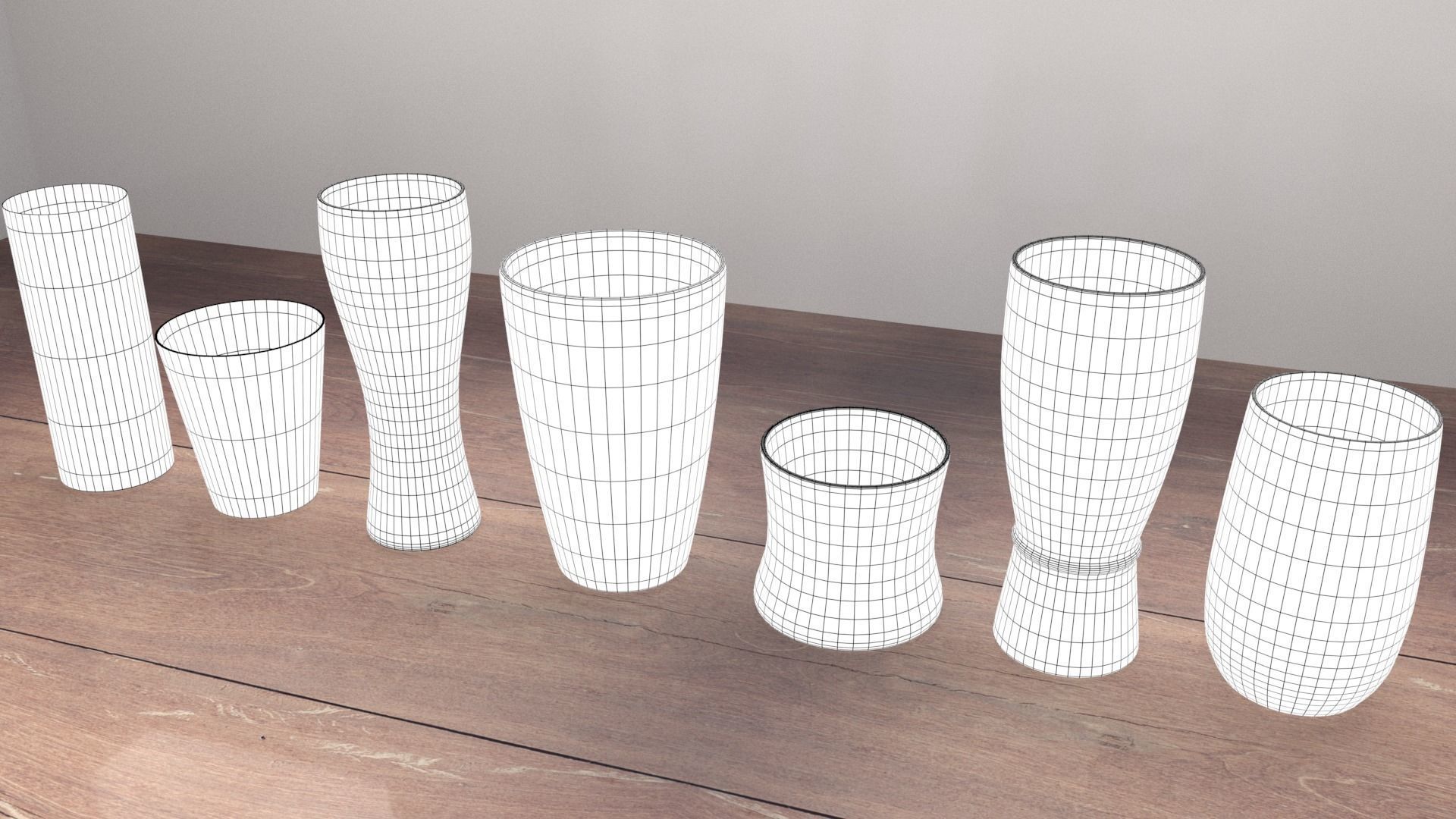 Water Glass Set Low-poly 3D model_8