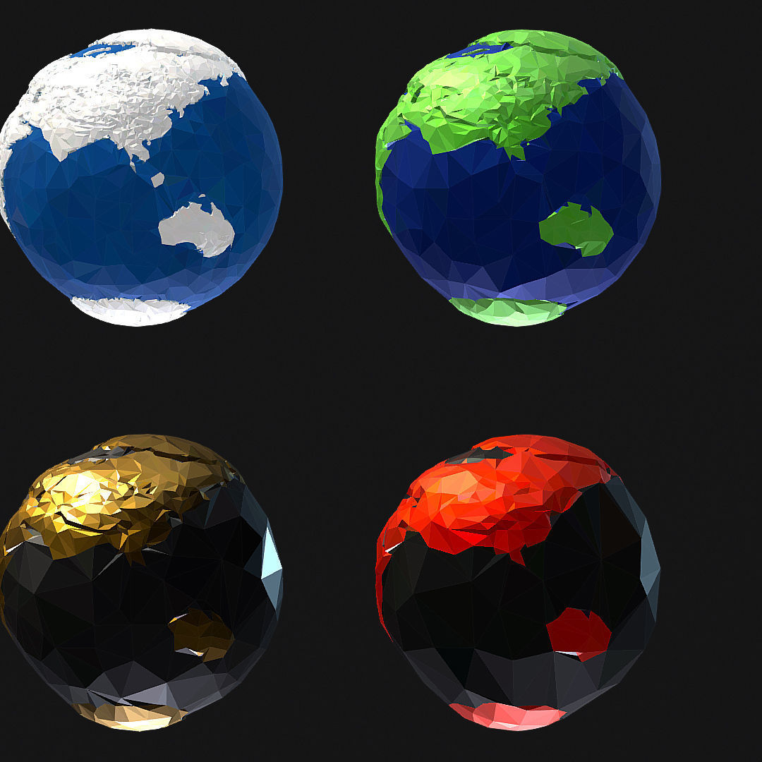 16 Animated Low Polygon Art Planets Earths Low-poly 3D model_36