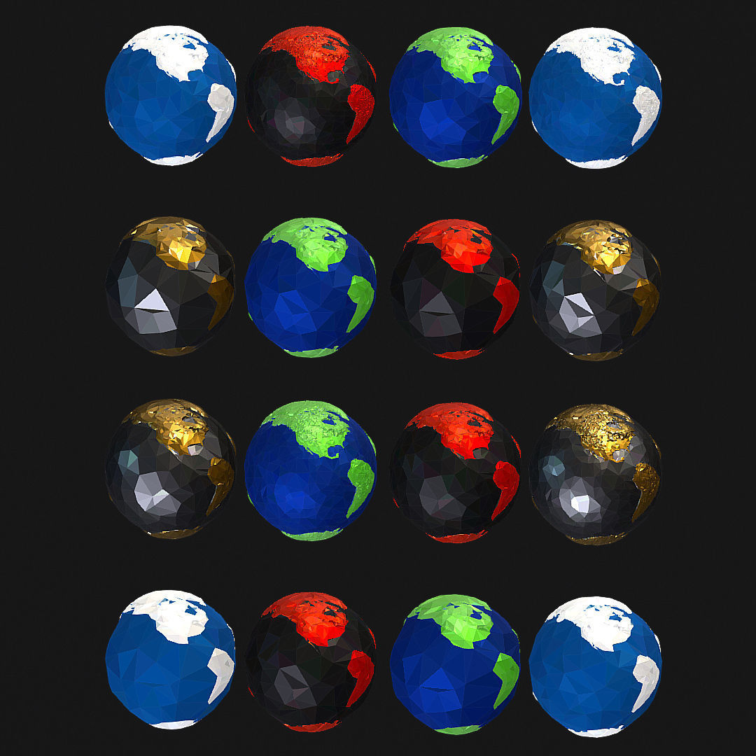 16 Animated Low Polygon Art Planets Earths Low-poly 3D model_41