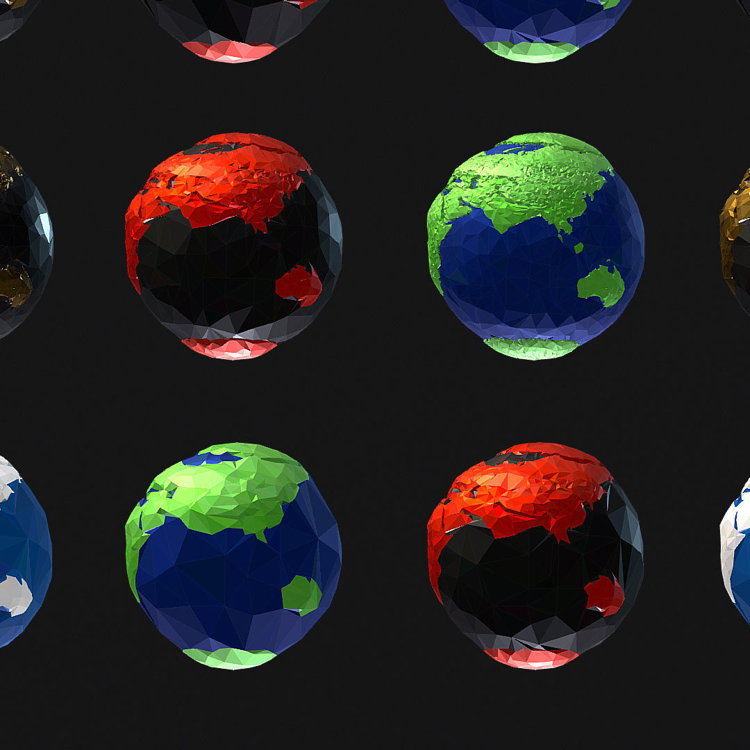 16 Animated Low Polygon Art Planets Earths Low-poly 3D model_11