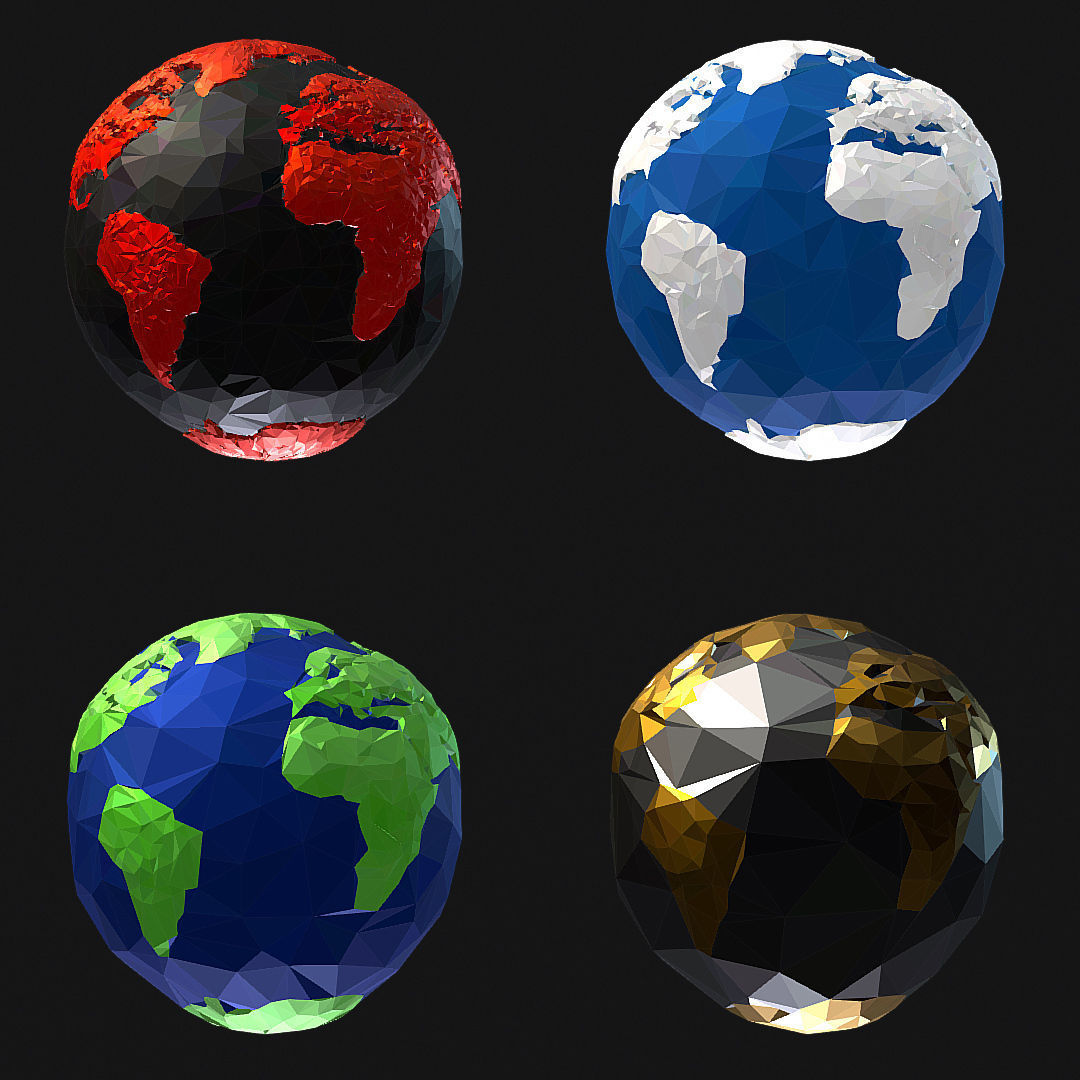 16 Animated Low Polygon Art Planets Earths Low-poly 3D model_30