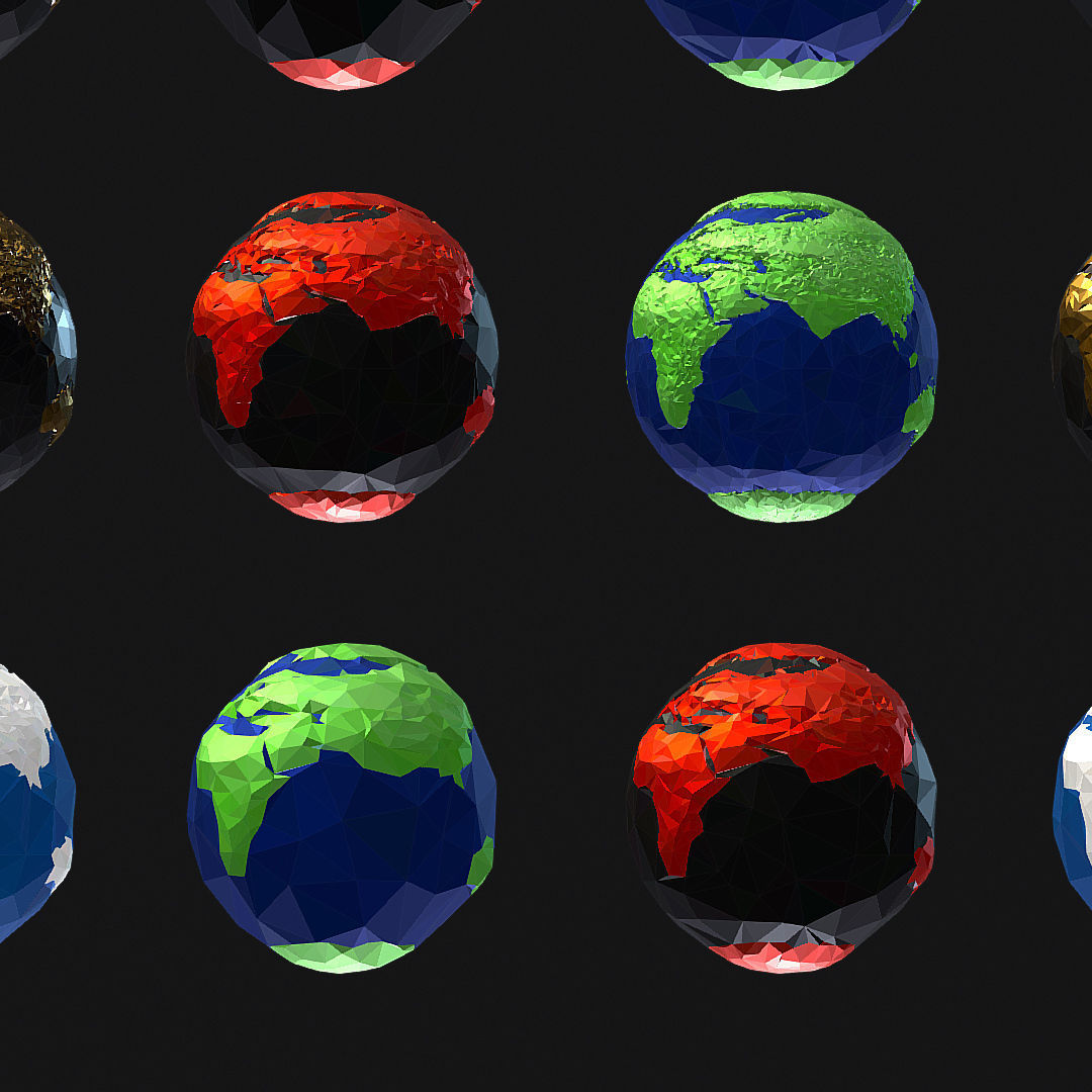 16 Animated Low Polygon Art Planets Earths Low-poly 3D model_12
