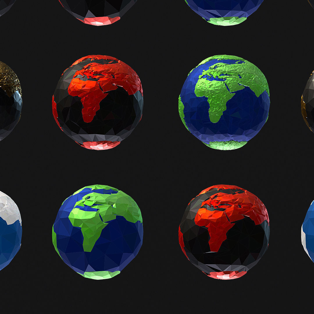 16 Animated Low Polygon Art Planets Earths Low-poly 3D model_13