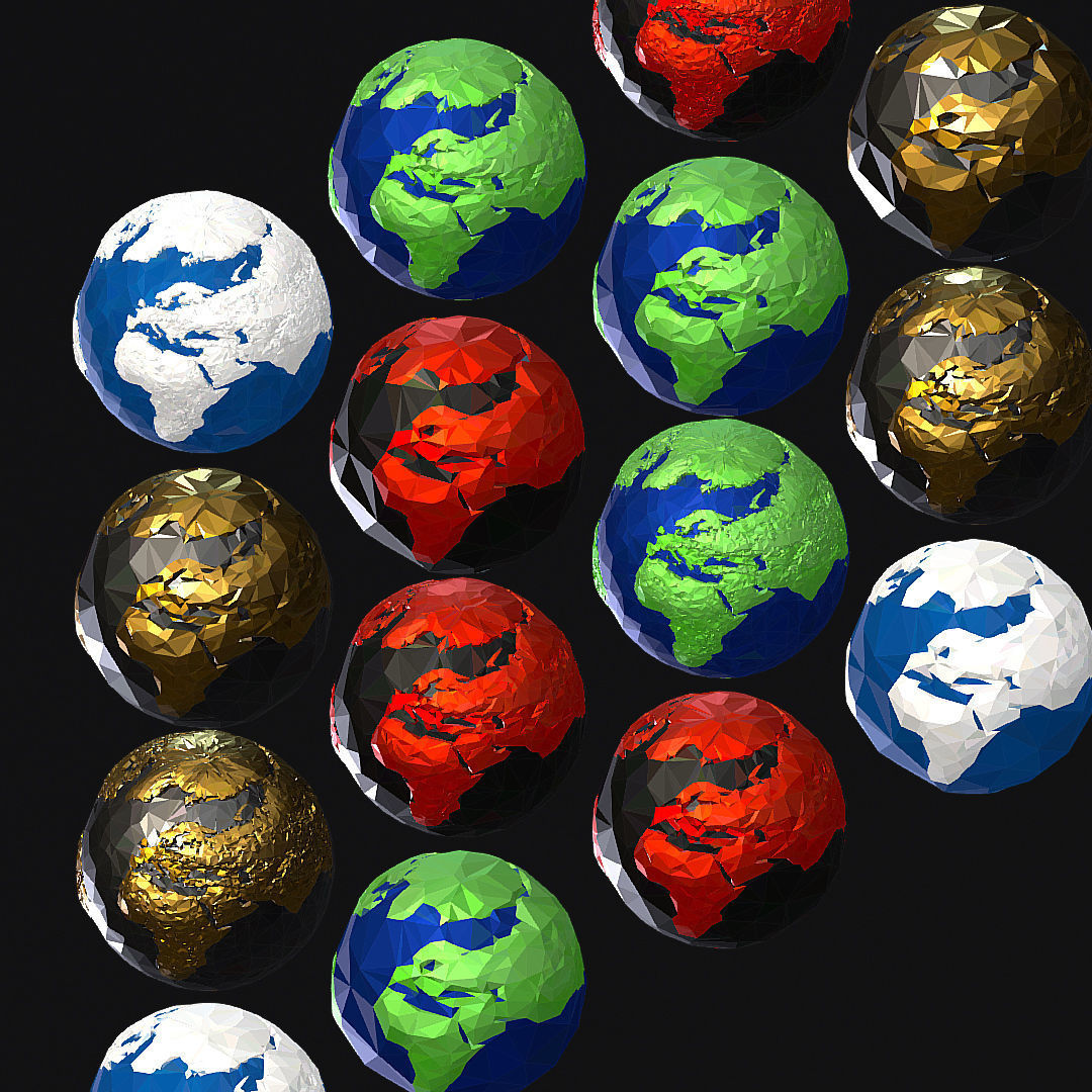 16 Animated Low Polygon Art Planets Earths Low-poly 3D model_46