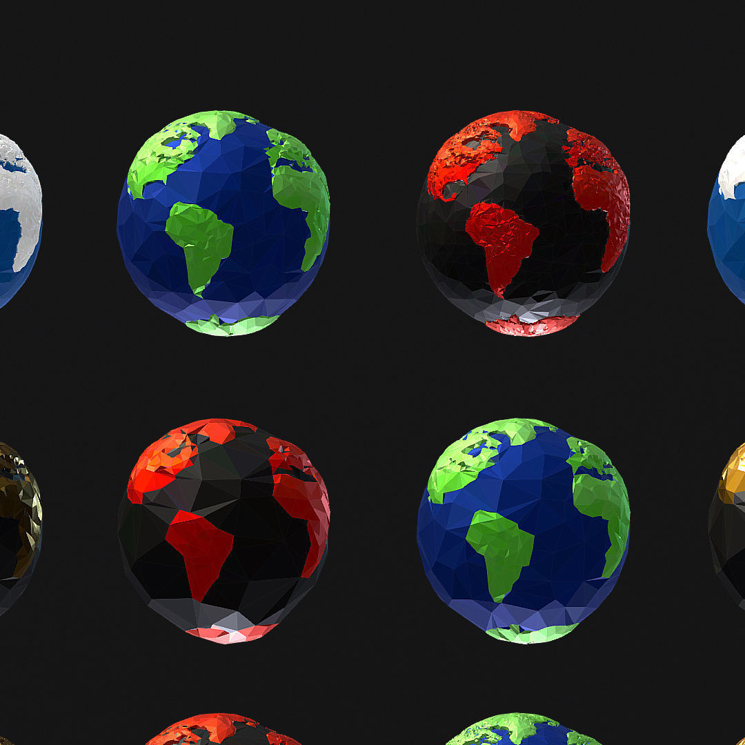 16 Animated Low Polygon Art Planets Earths Low-poly 3D model_7