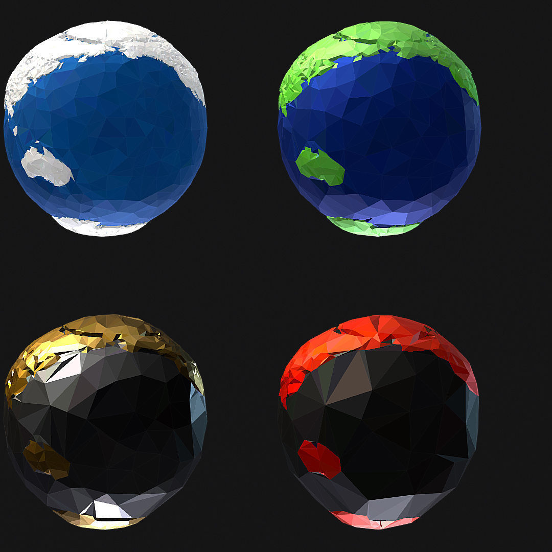 16 Animated Low Polygon Art Planets Earths Low-poly 3D model_33
