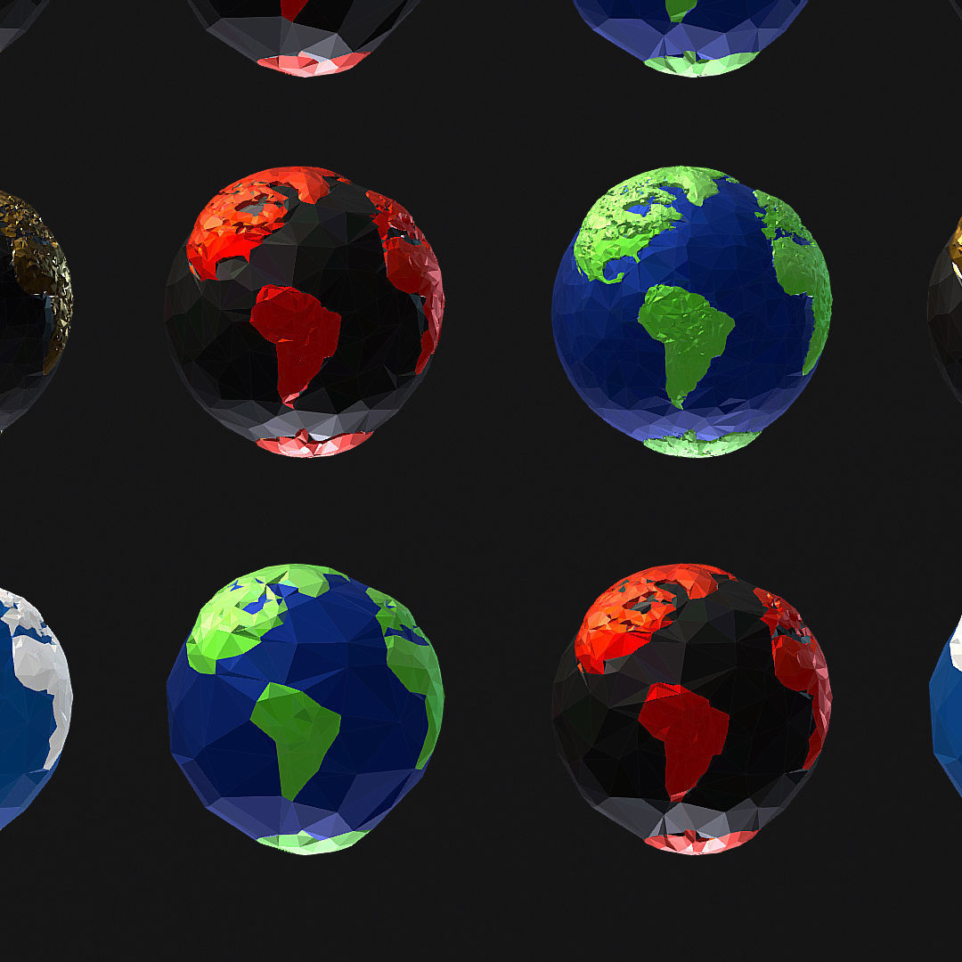 16 Animated Low Polygon Art Planets Earths Low-poly 3D model_16