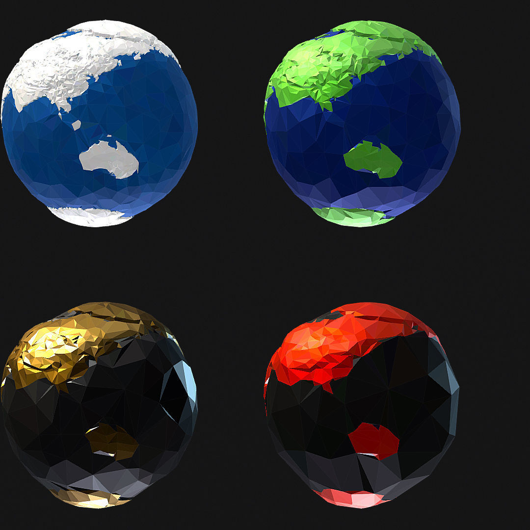 16 Animated Low Polygon Art Planets Earths Low-poly 3D model_35