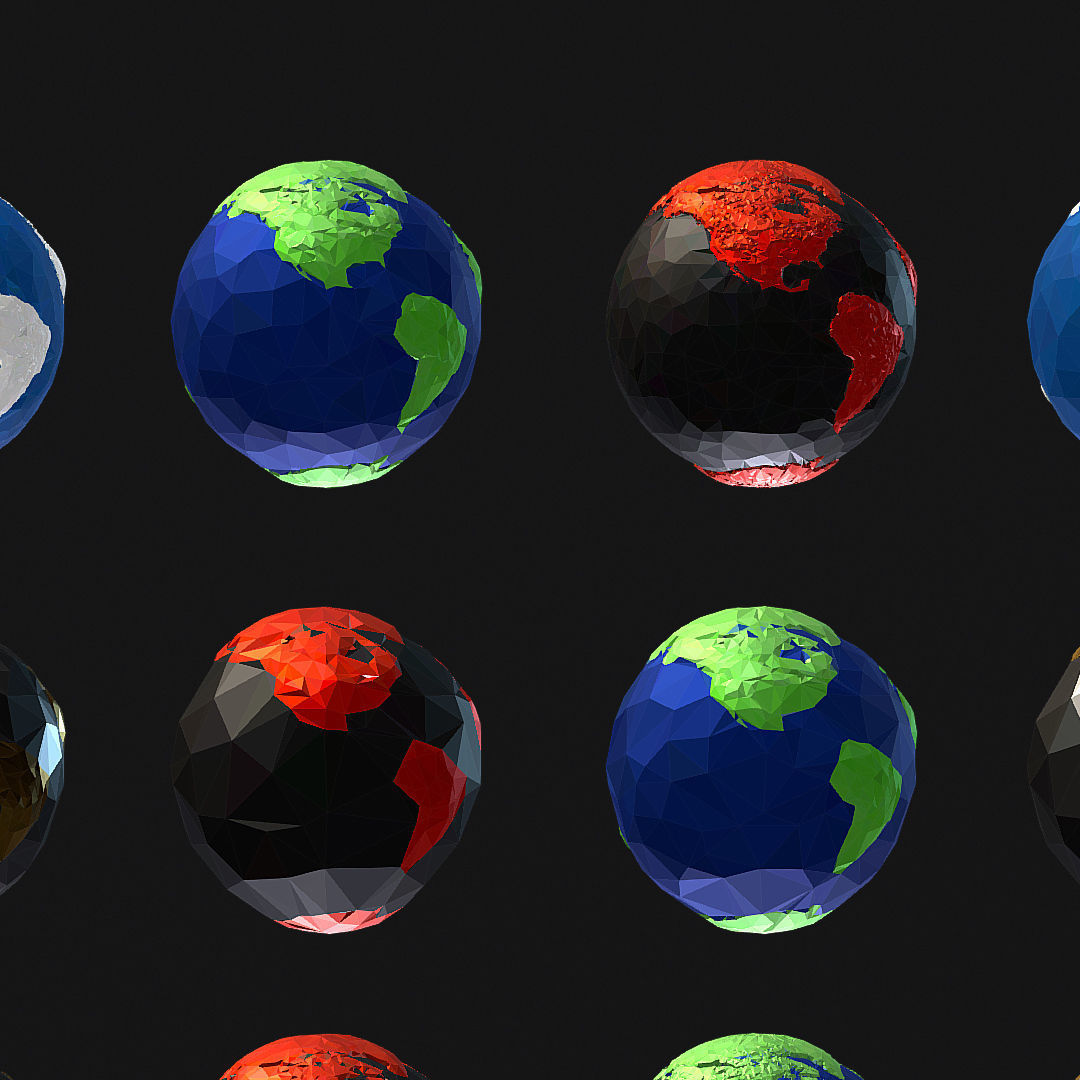 16 Animated Low Polygon Art Planets Earths Low-poly 3D model_9