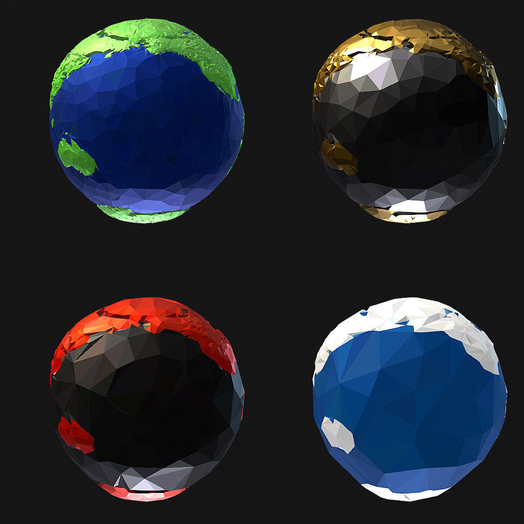 16 Animated Low Polygon Art Planets Earths Low-poly 3D model_26