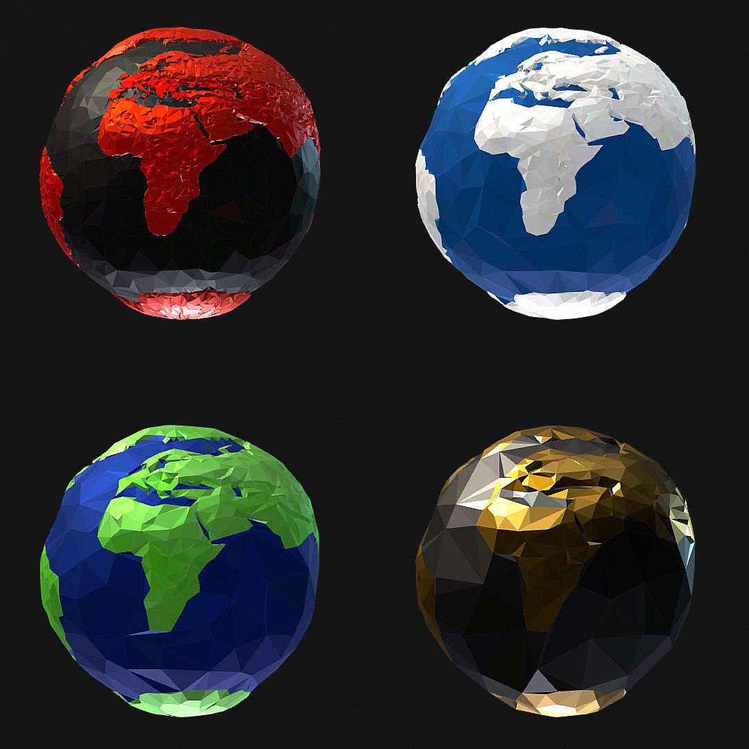 16 Animated Low Polygon Art Planets Earths Low-poly 3D model_28