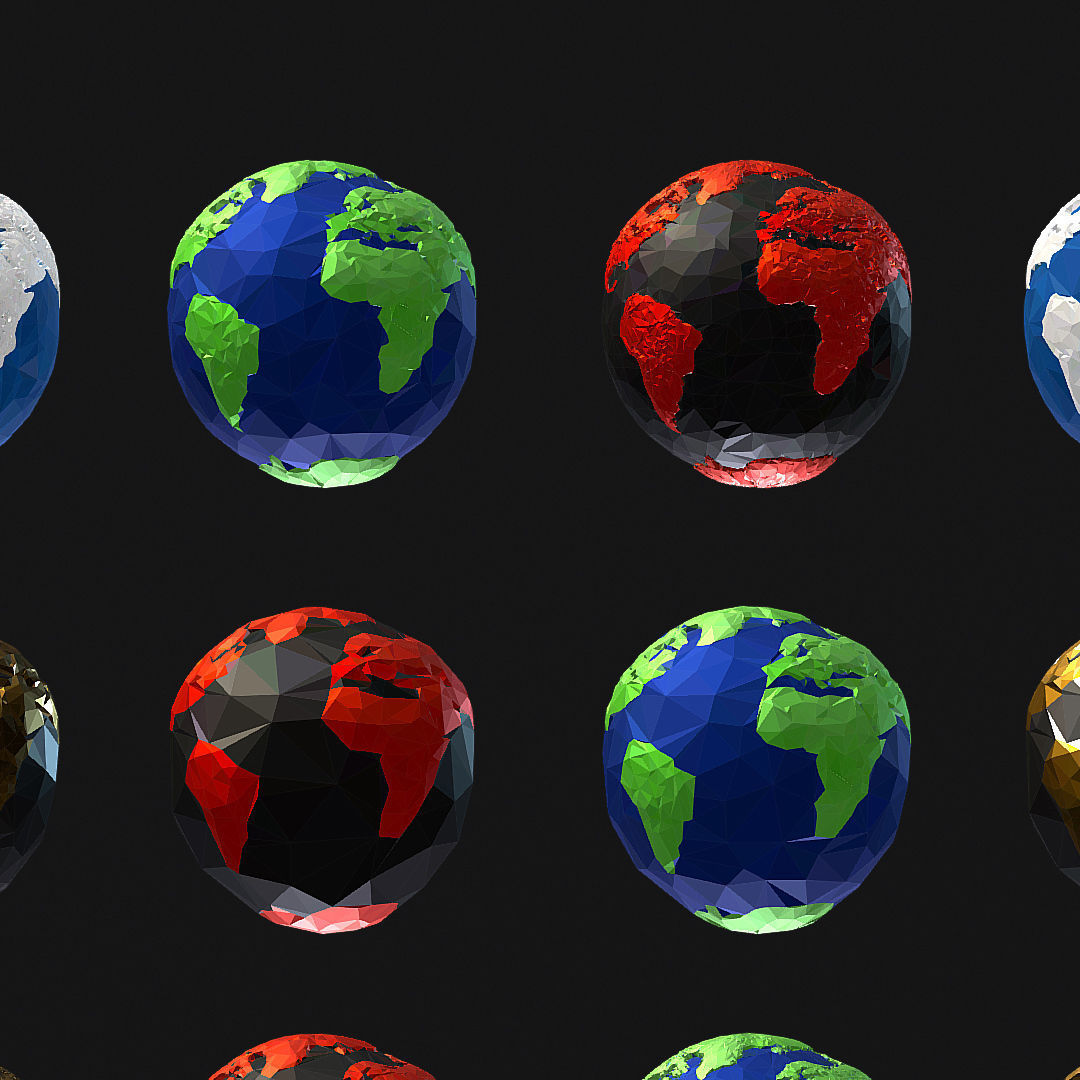 16 Animated Low Polygon Art Planets Earths Low-poly 3D model_5