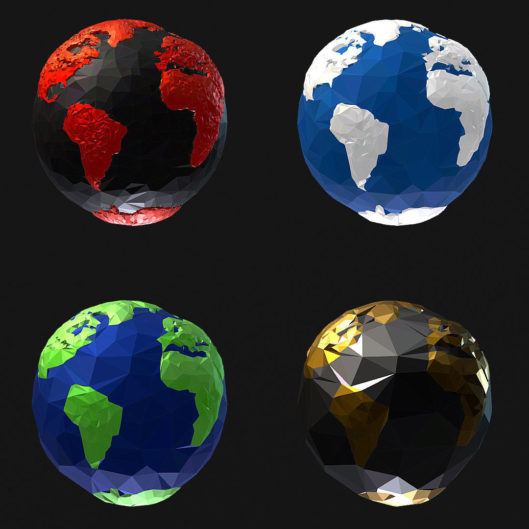 16 Animated Low Polygon Art Planets Earths Low-poly 3D model_31