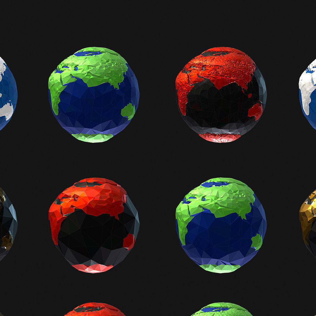 16 Animated Low Polygon Art Planets Earths Low-poly 3D model_6
