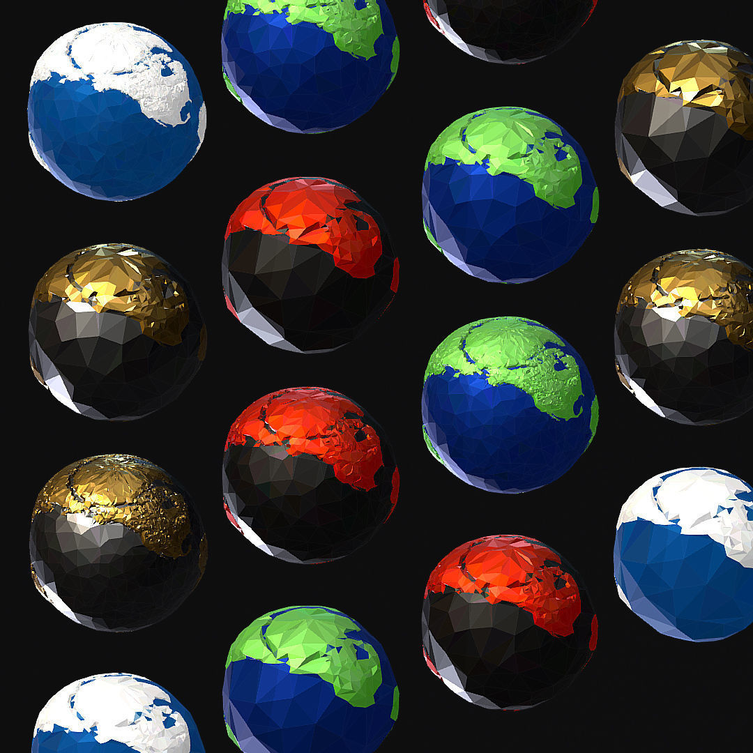 16 Animated Low Polygon Art Planets Earths Low-poly 3D model_48