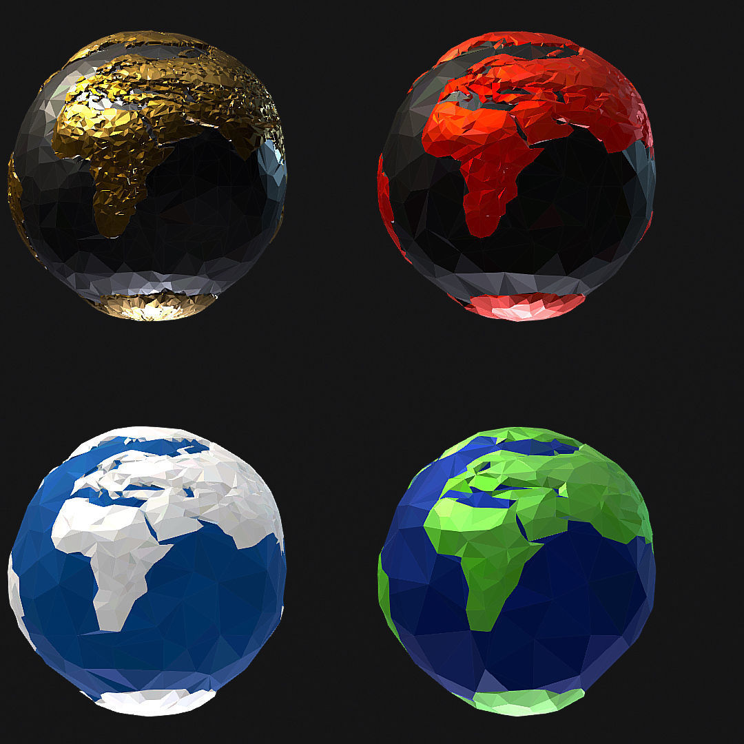 16 Animated Low Polygon Art Planets Earths Low-poly 3D model_22