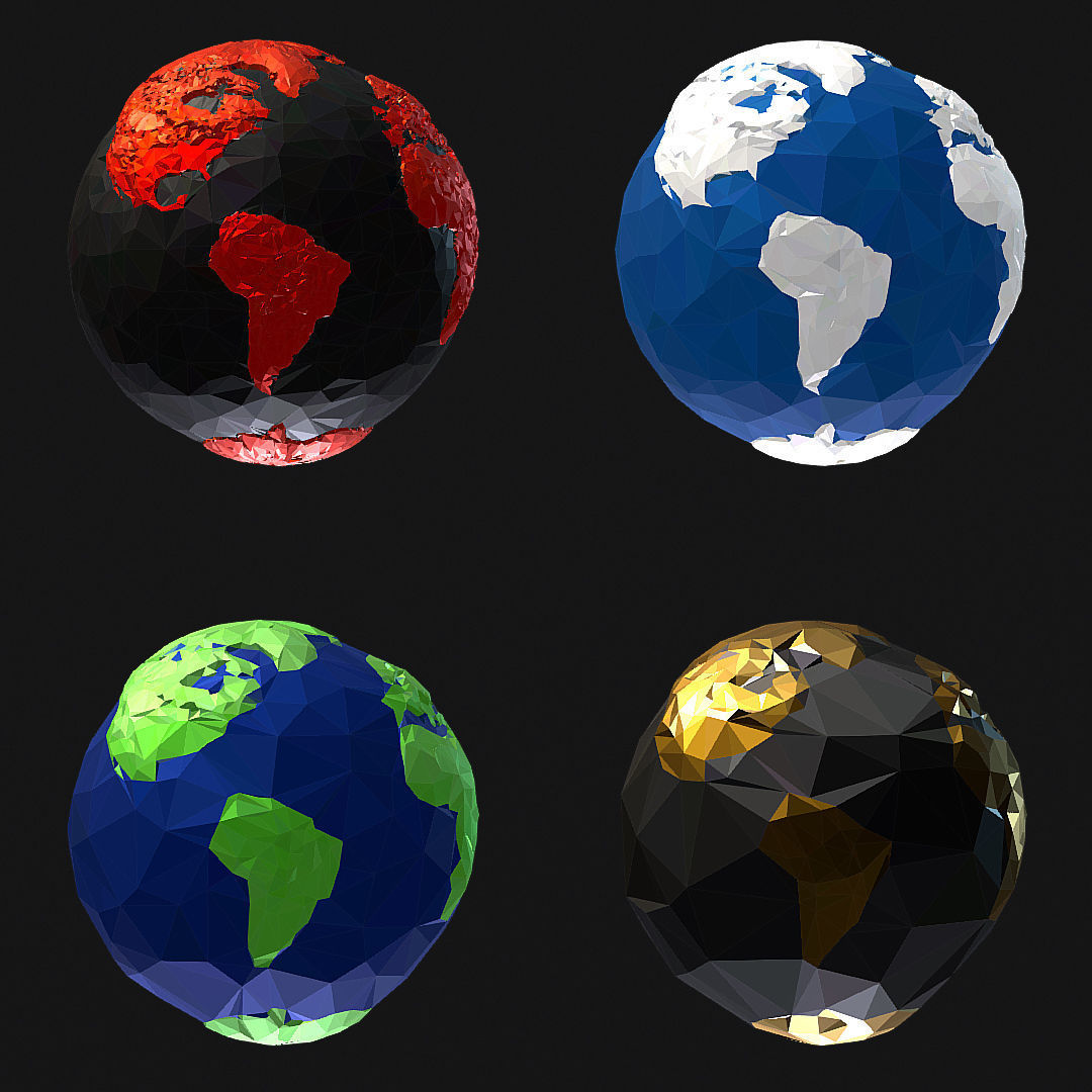 16 Animated Low Polygon Art Planets Earths Low-poly 3D model_32