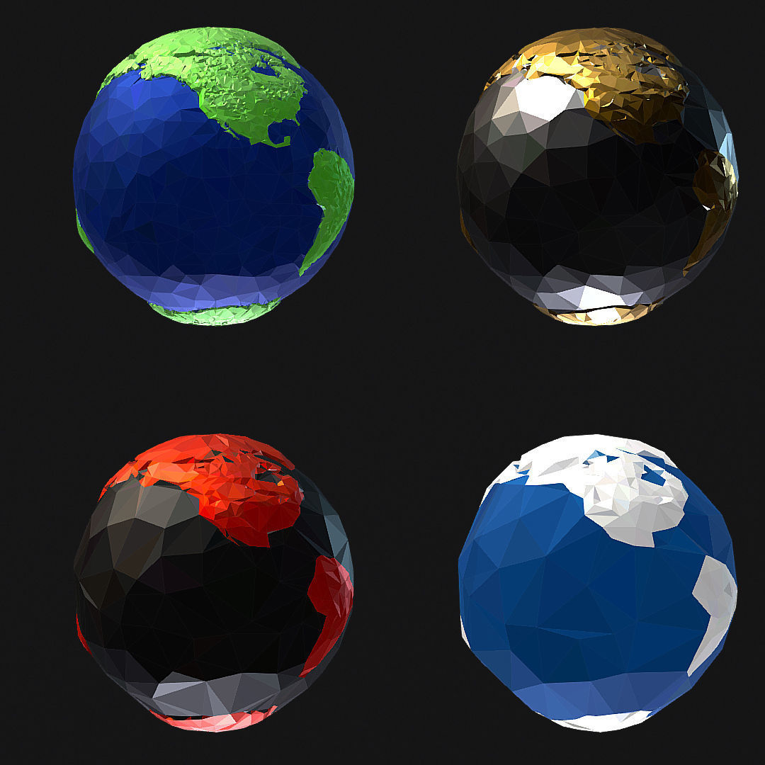 16 Animated Low Polygon Art Planets Earths Low-poly 3D model_24