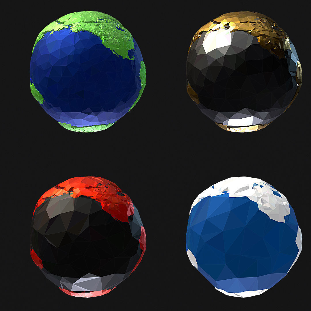 16 Animated Low Polygon Art Planets Earths Low-poly 3D model_25