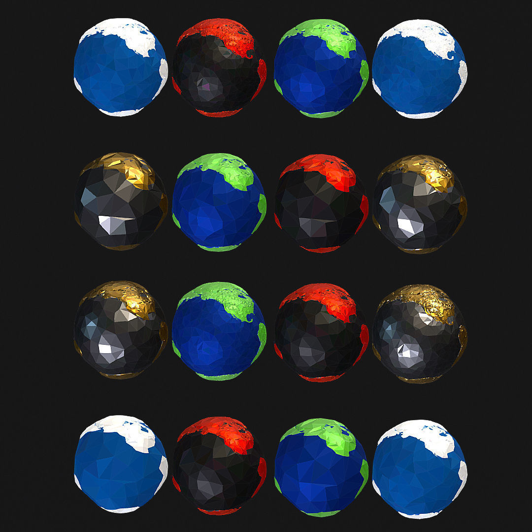 16 Animated Low Polygon Art Planets Earths Low-poly 3D model_42