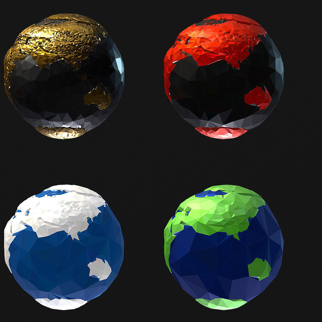 16 Animated Low Polygon Art Planets Earths Low-poly 3D model_19