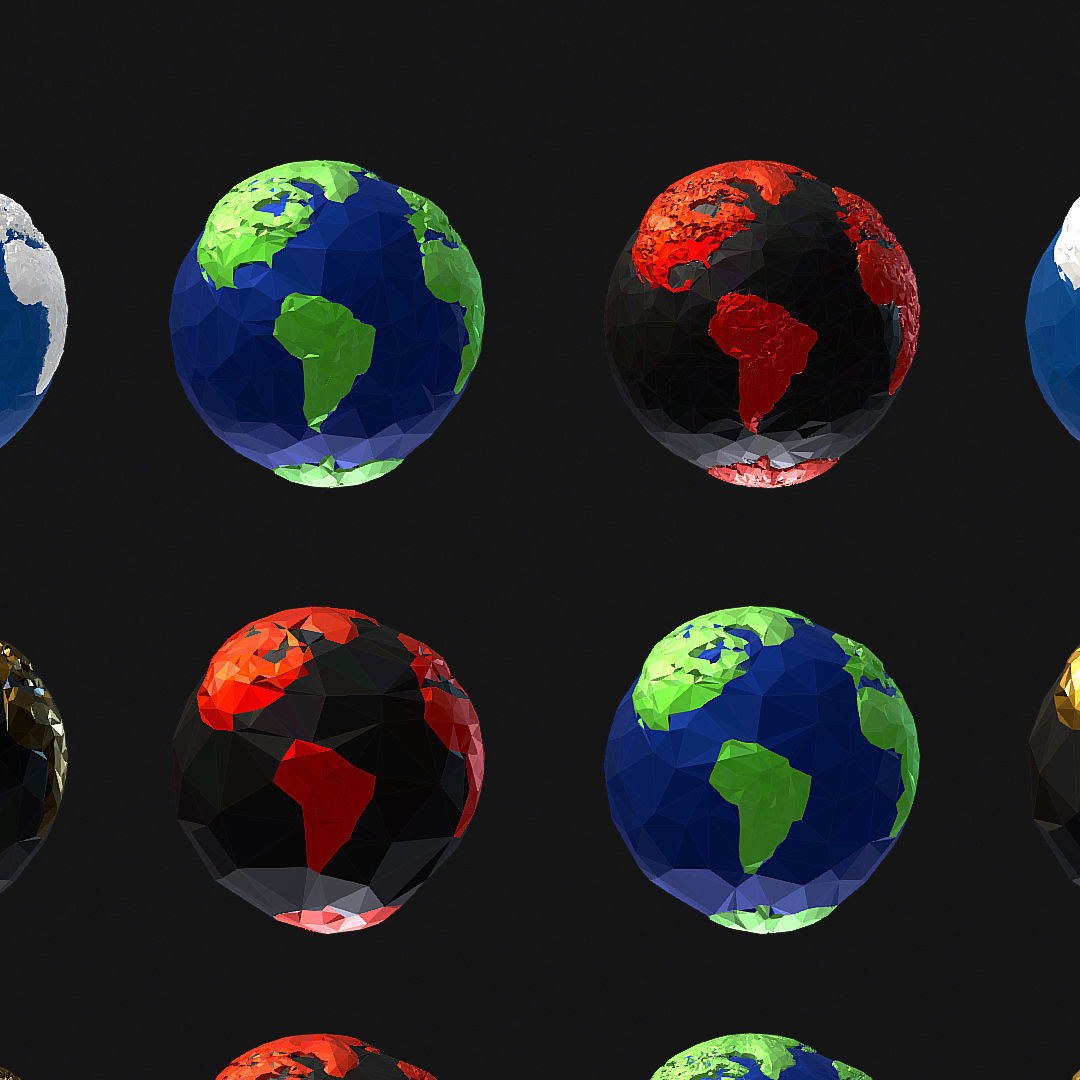 16 Animated Low Polygon Art Planets Earths Low-poly 3D model_1