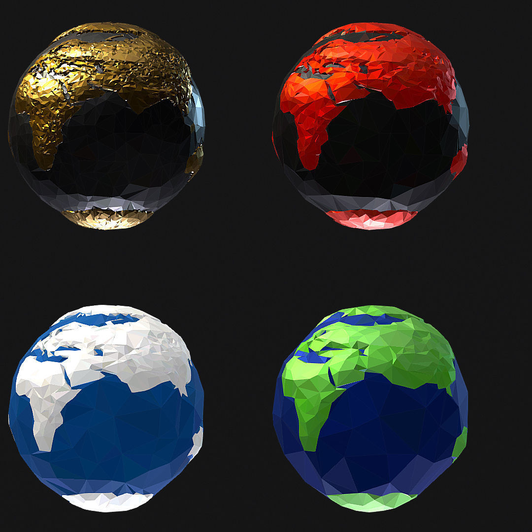 16 Animated Low Polygon Art Planets Earths Low-poly 3D model_21