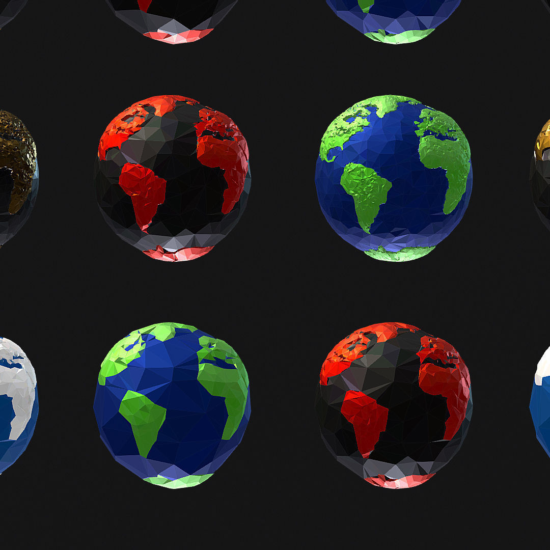 16 Animated Low Polygon Art Planets Earths Low-poly 3D model_20