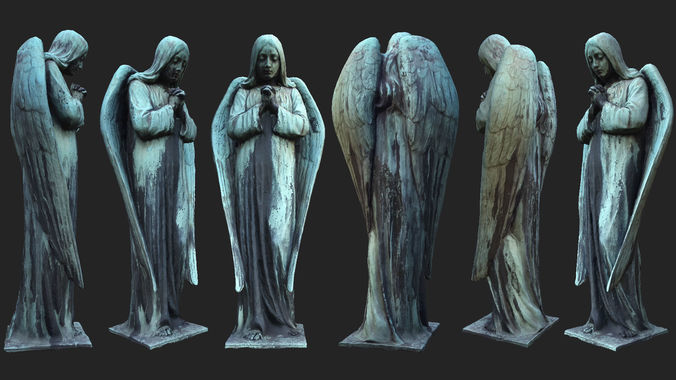 Old Angel Statue PBR Low-poly 3D model